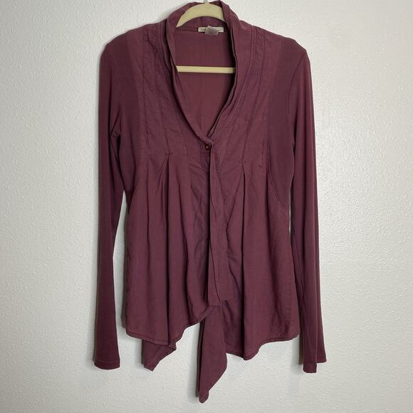 PRAIRIE UNDERGROUND Raven Draped Asymmetrical‎ Pleats Tunic Burgundy Wine XS - Picture 1 of 7